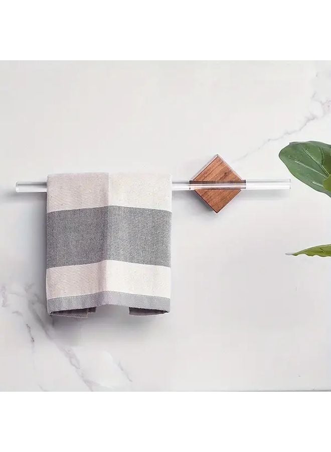 Walnut Black Acrylic No Drill Bathroom Towel Rack Wall Mounted Single Rod Modern Minimalist - Image 2